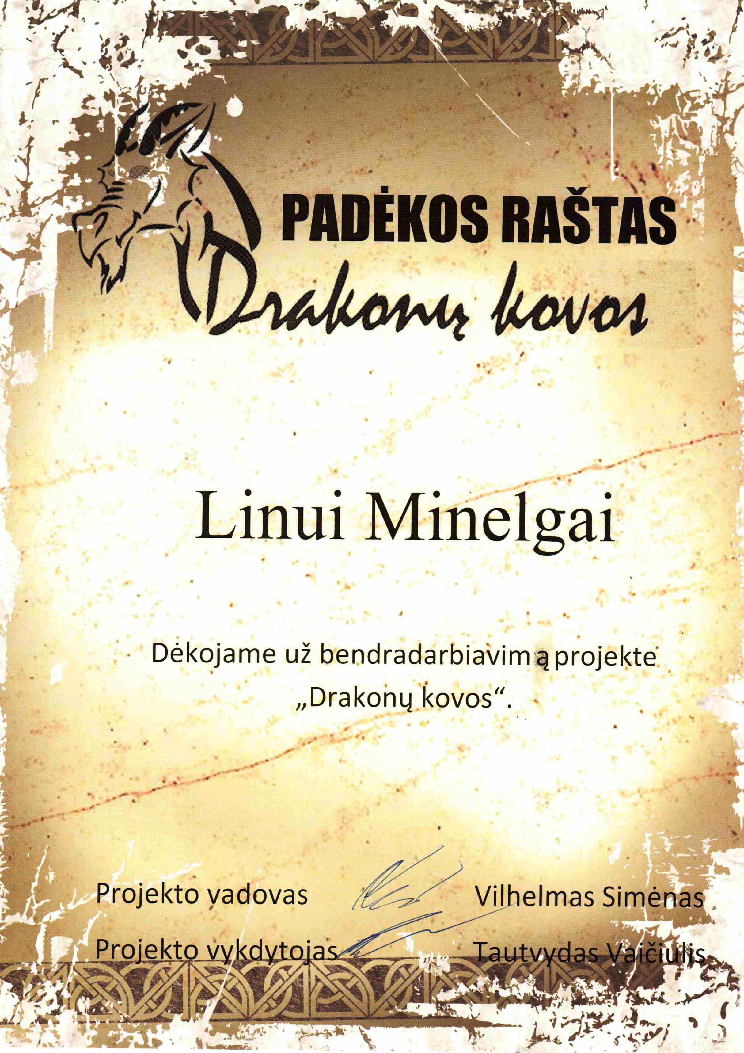 Padėka Linui Minelgai (Lapino klubas)